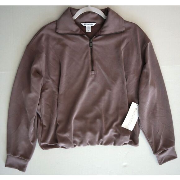 Athleta 473718-032 Women's Sz S Mauve Seasoft 1/4 Zip Bubble Hem Sweatshirt - Picture 13 of 13